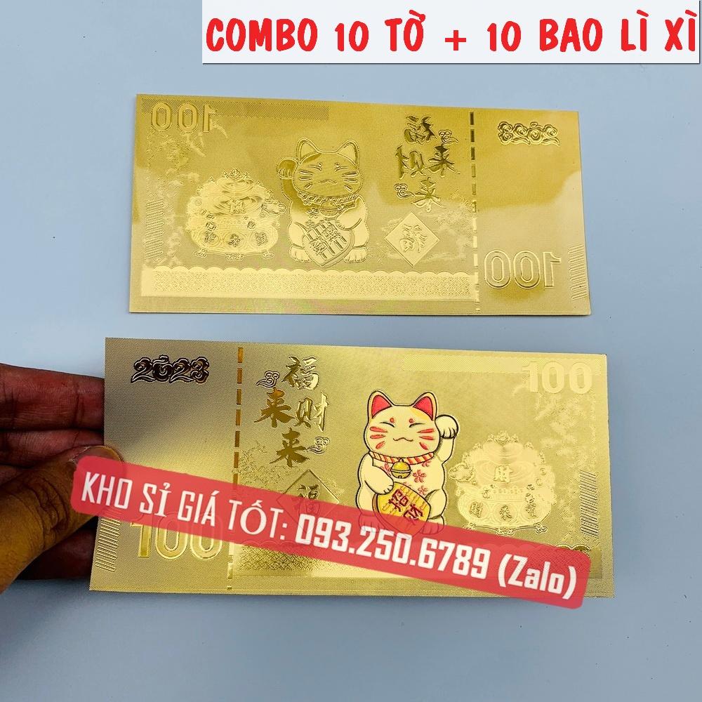 COMBO 10 Tiền Con Mèo Macao 100 Vàng Plastic 2023, kèm bao lì xì siêu kute - MẪU 1