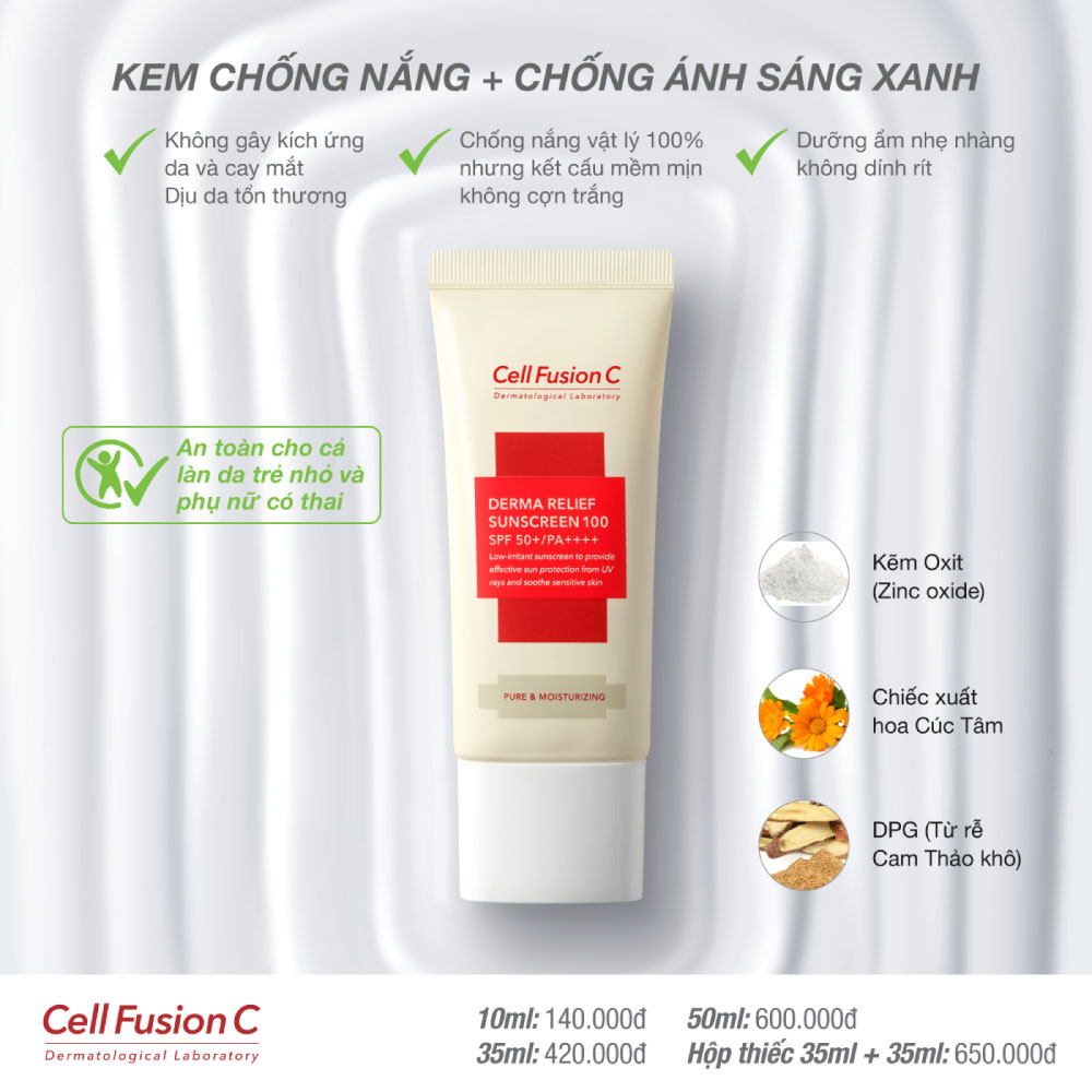 Kem Chống Nắng Cho Da Nhạy Cảm Cell Fusion C Derma Relief Suncreen 100 SPF 50+/PA++++ (50ml)