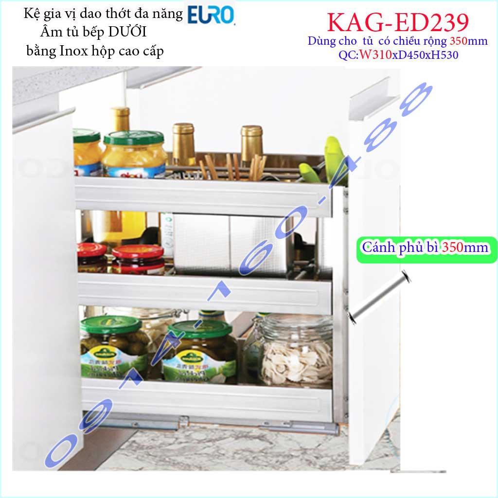 Kệ Gia vị 3 tầng Euro KAG-ED239, kệ đựng gia vị có ray kéo giảm chấn âm tủ bếp 35cm