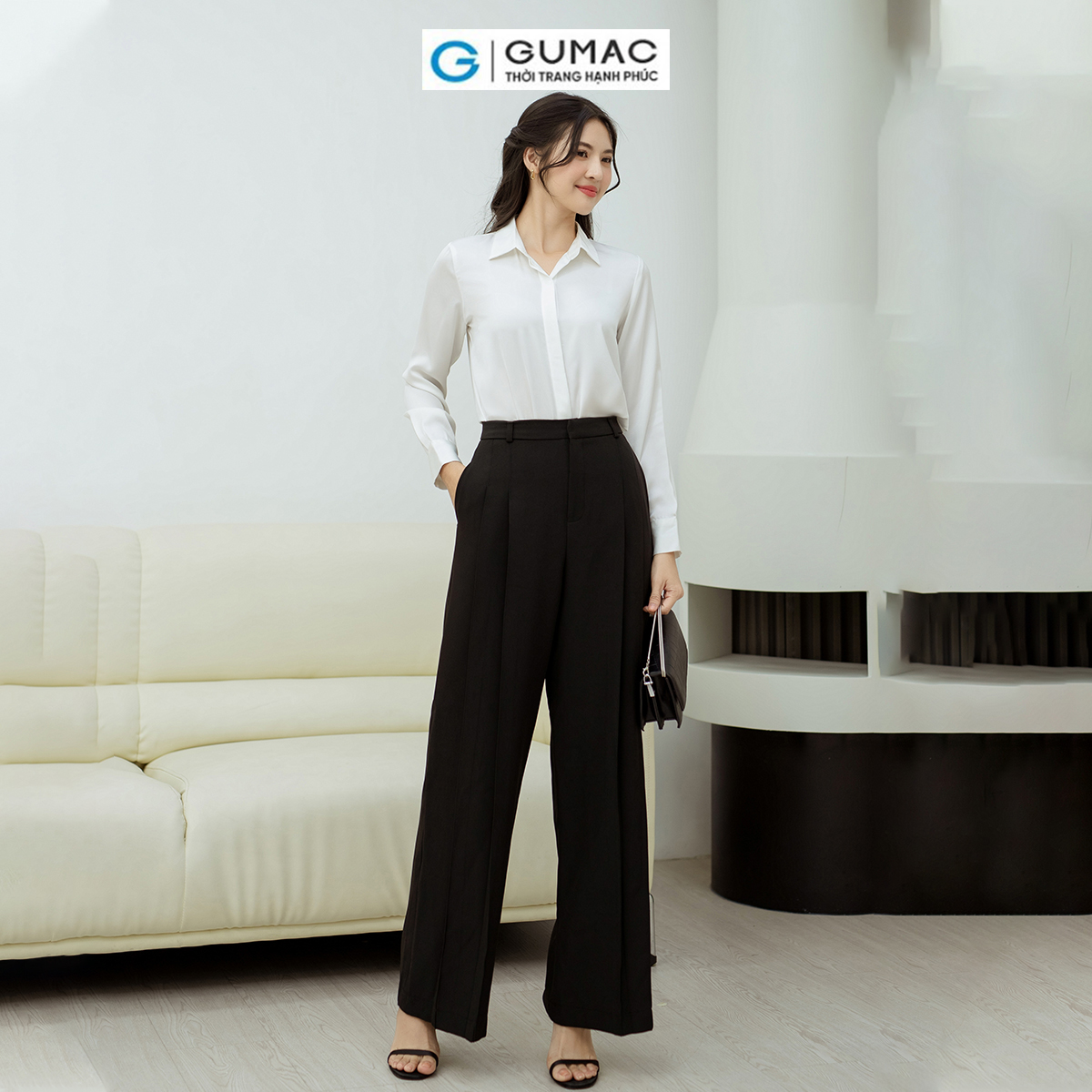 Quần tây nữ ống rộng lưng rời chiết ly GUMAC QD08054