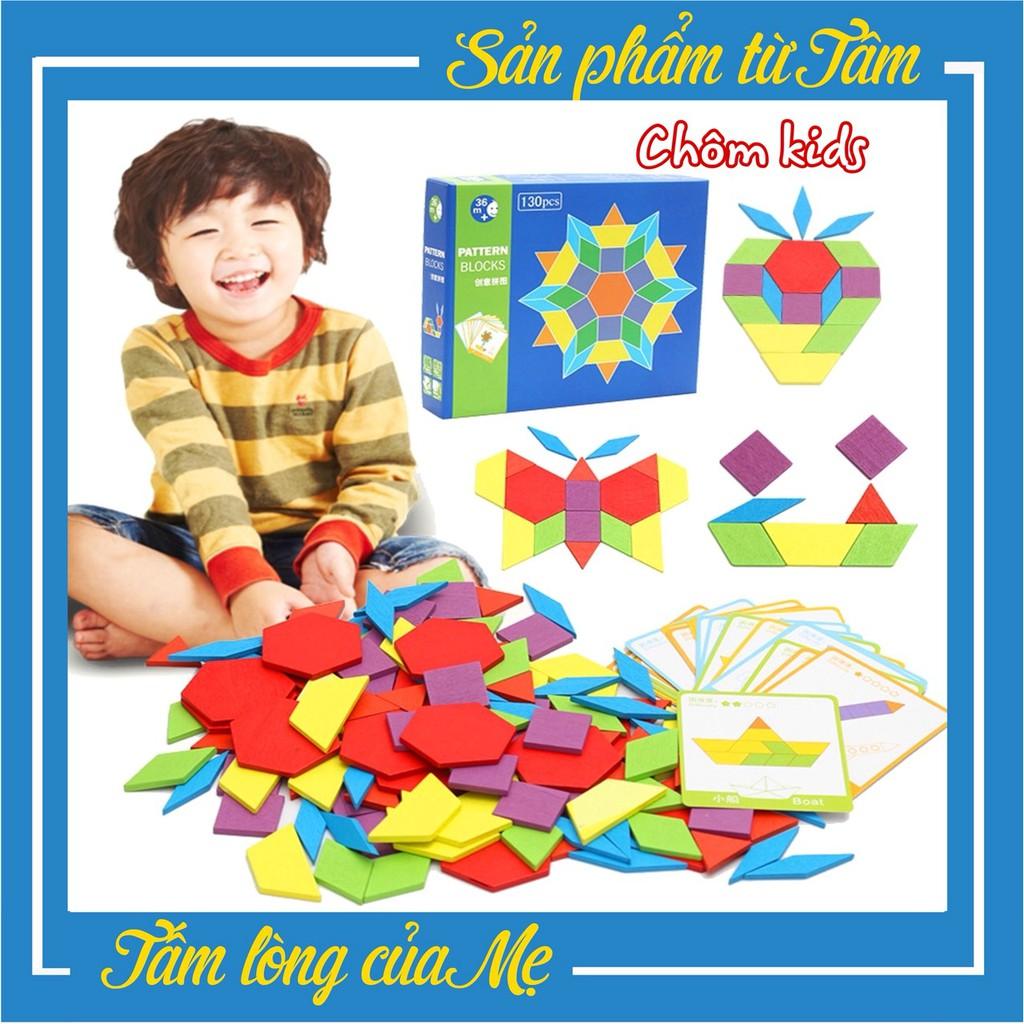 Ghép hình tư duy theo thẻ Pattern block 130 chi tiết