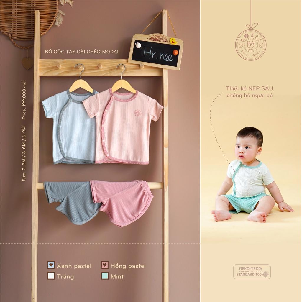 Bộ cộc tay cài chéo sơ sinh Modal gỗ sồi Hrnee cho bé 0m - 9m