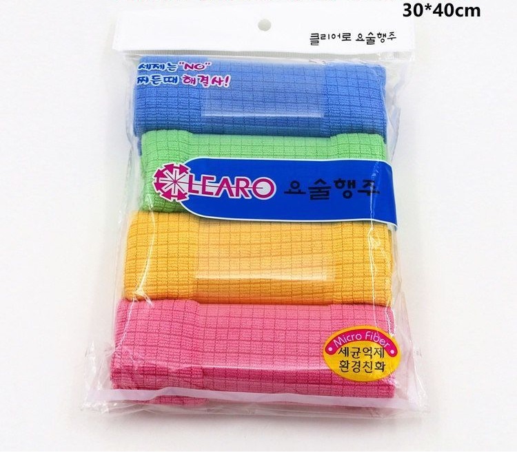 Combo 4 Khăn lau xe đa năng Hàn Quốc 100% Microfiber KT 30x40cm chuyên dụng lau kính và nội thất, thấm hút tốt không bụi vải