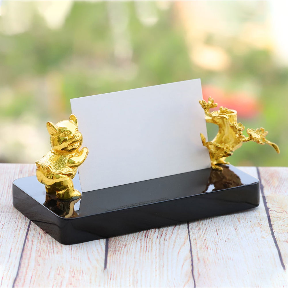 Giá đỡ danh thiếp hình Heo mạ vàng 24K