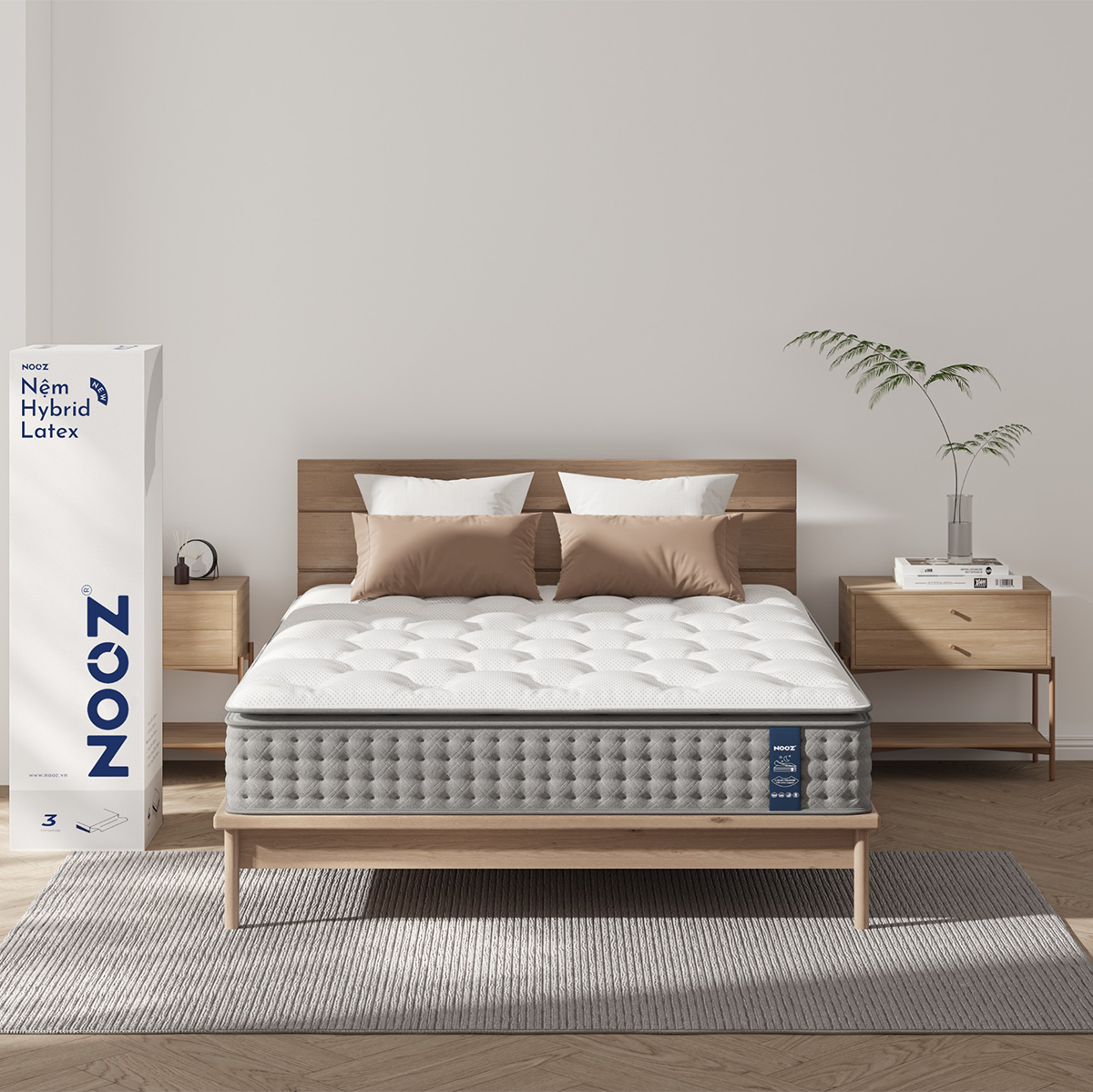 Nệm Foam Hybrid Latex NOOZ Home Goods Mattress Đệm Với Tầng Lò Xo Túi Và Lớp Cao Su Non Thiên Nhiên