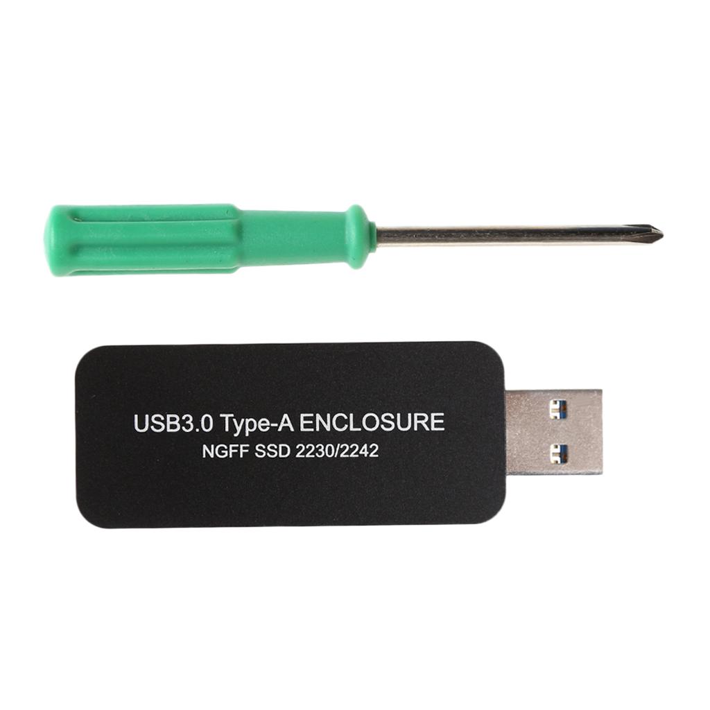 Aluminium 2230/2242 M.2 NGFF B Key SSD to USB 3.0 External Enclosure Black
