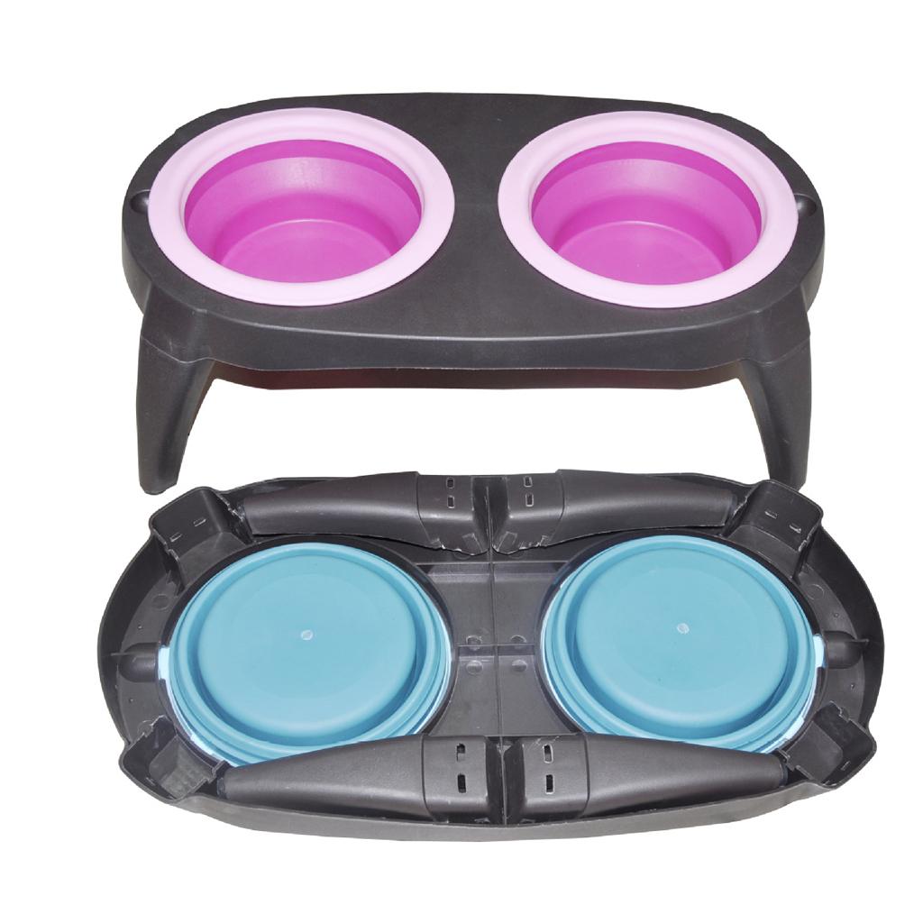 Removable Dog Folding Bowl Pet Cat Puppy Food Water Feeding Travel Bowl Pink