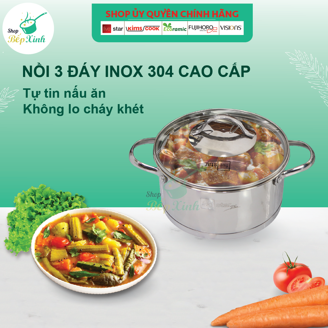 Bộ 5 Nồi 3 Đáy Inox 304 Kiểu Sillic Fivestar Tặng 1 vá canh