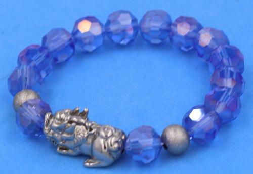 Vòng tay Pha Lê Xanh Dương cắt giác 10 ly - Vòng tay Tỳ Hưu Inox 2 Bi VFLGXDTHTRHB10