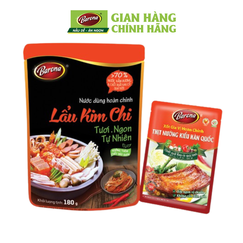 Combo Nước dùng Lẩu Kim Chi Barona 180g & Gia vị Thịt Nướng Kiểu Hàn Quốc Barona 80g tươi ngon chuẩn vị không cần nêm nếm