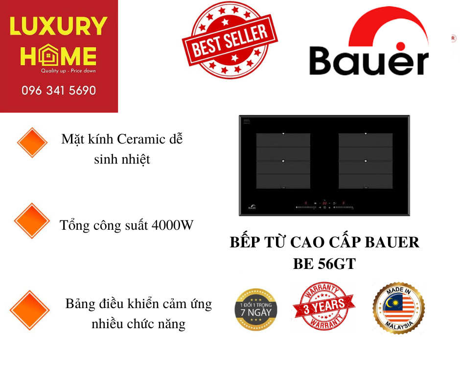 BẾP TỪ CAO CẤP BAUER BE 56GT MADE IN MALAYSIA - HÀNG CHÍNH HÃNG