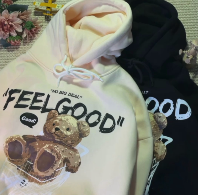 Áo Hoodie Nỉ Lót Bông form rộng Gấu Feel Good (nam nữ đều mặc đc), Áo Hoodie GYG Unisex Feel Good No Big Deal Form Rộng Oversize Phong Cách Hàn Quốc