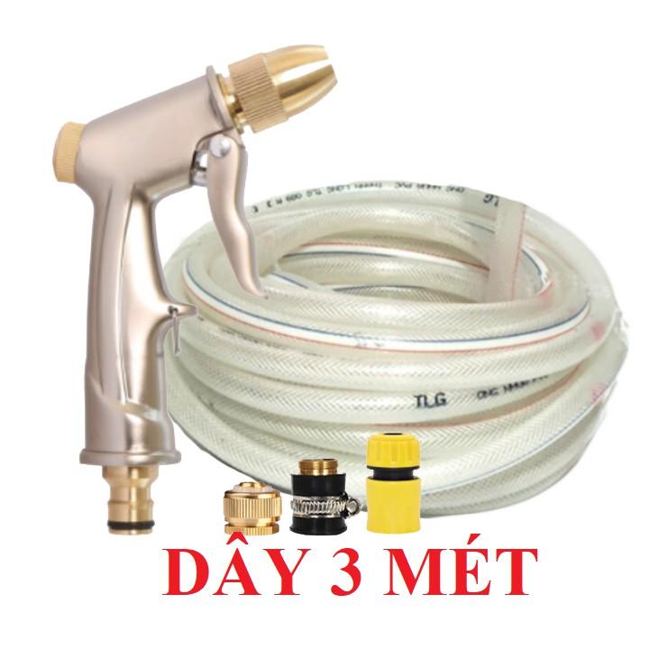 Bộ dây vòi xịt nước ️ , tăng áp 3 lần,loại 3m, 5m 206701-1 đầu đồng,cút nhựa,nối đồng+ đai