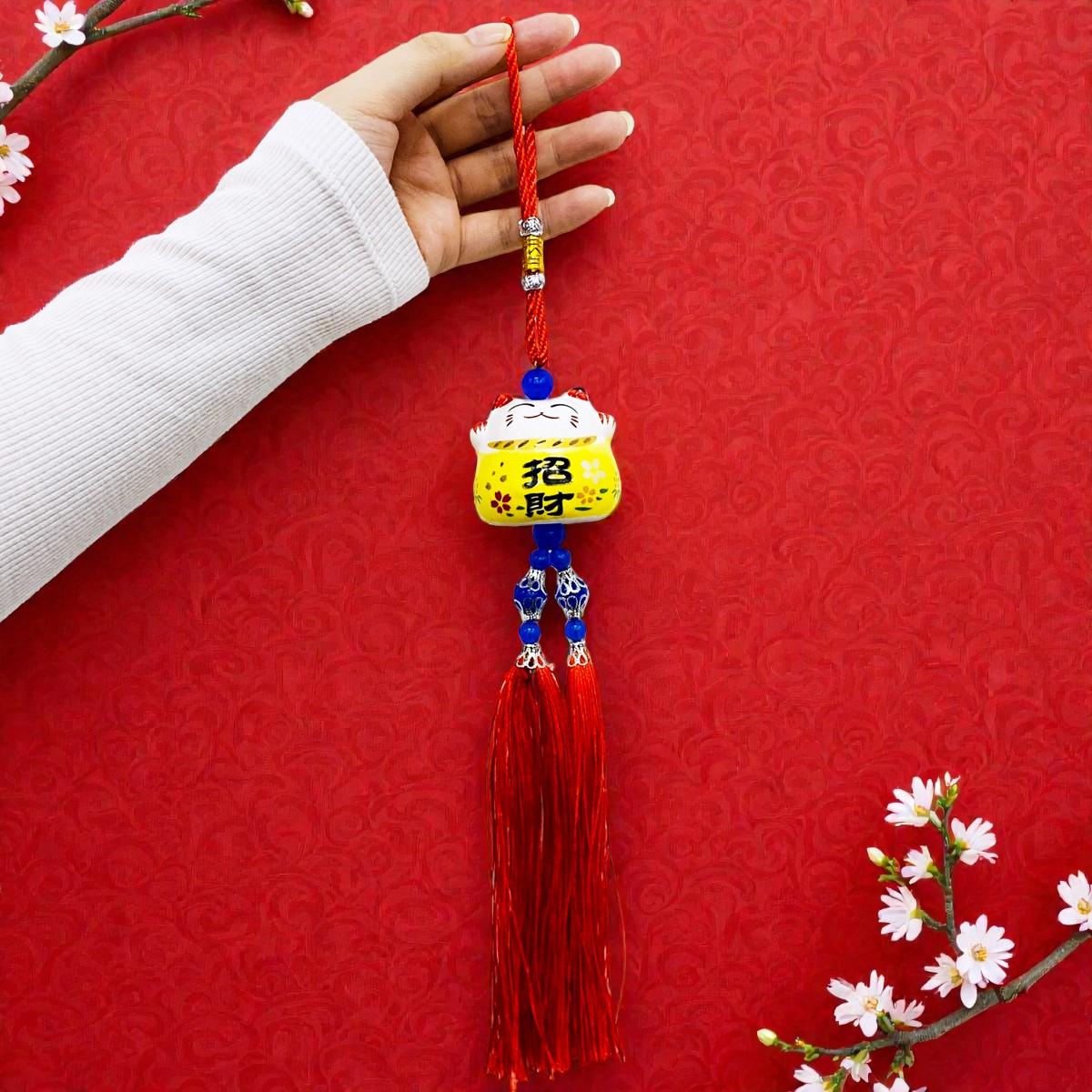 Dây Mèo May Mắn Treo Xe - Màu Vàng