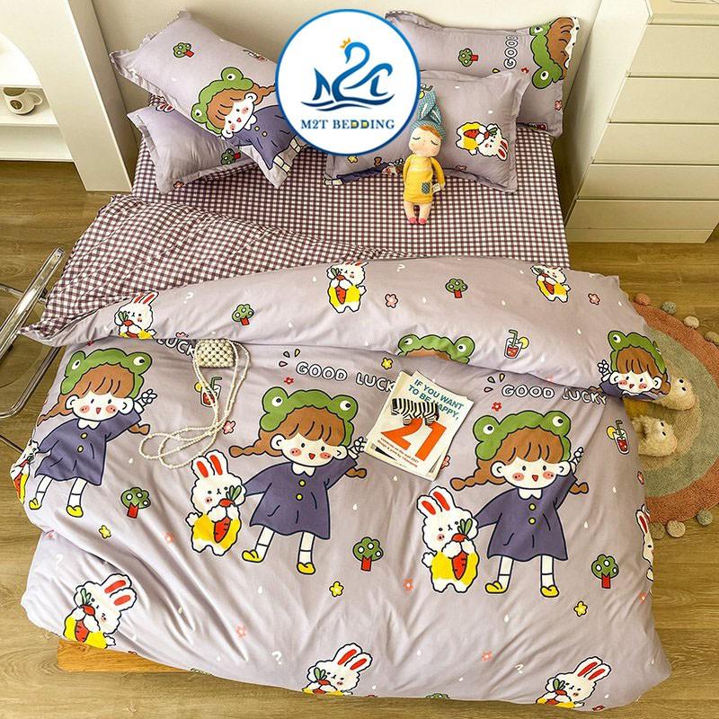 Bộ chăn ga gối Cotton poly M2T Bedding Cô bé áo tím, vỏ chăn mền, drap nệm và 2 vỏ gối