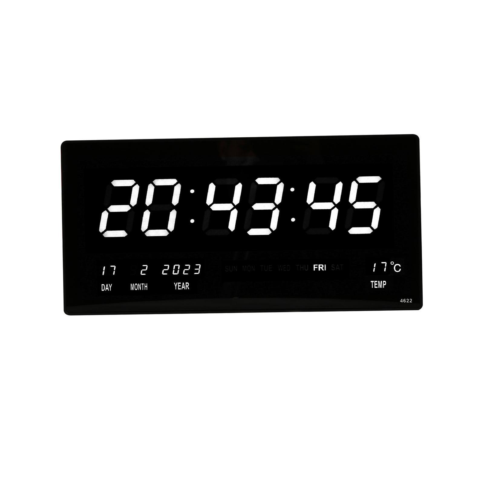 Rectangle Digital Wall Clock USB Indoor Temperature Day of Week Large Number