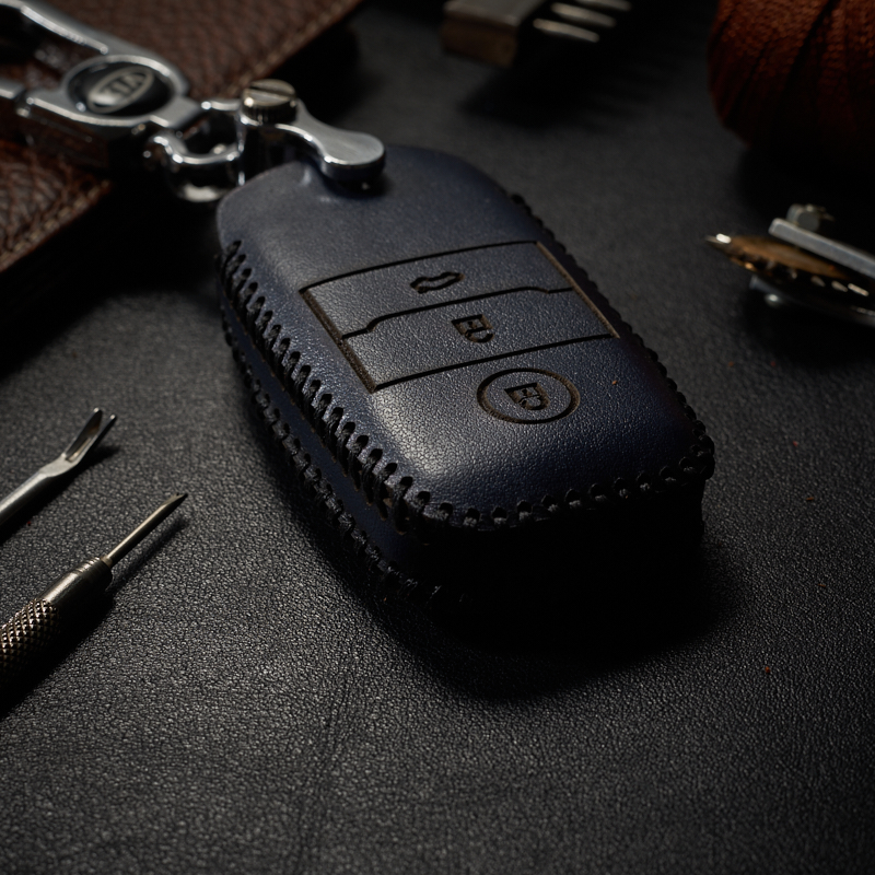 bao da chìa khóa dành cho ô tô Kia Sorento 2015 / 2017 dạng hộp nappa xanh đen