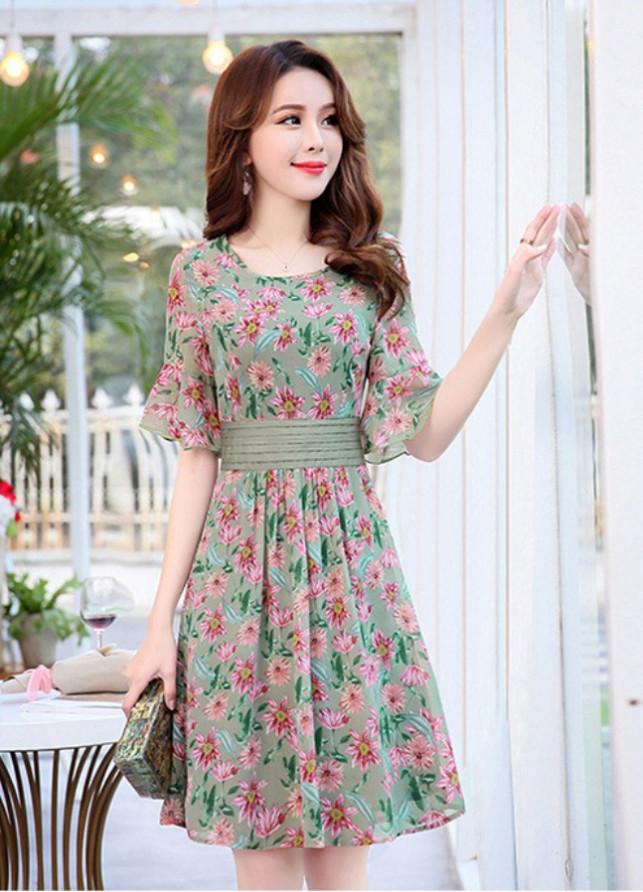 Đầm xòe hoa thanh lịch đơn giản BY4336