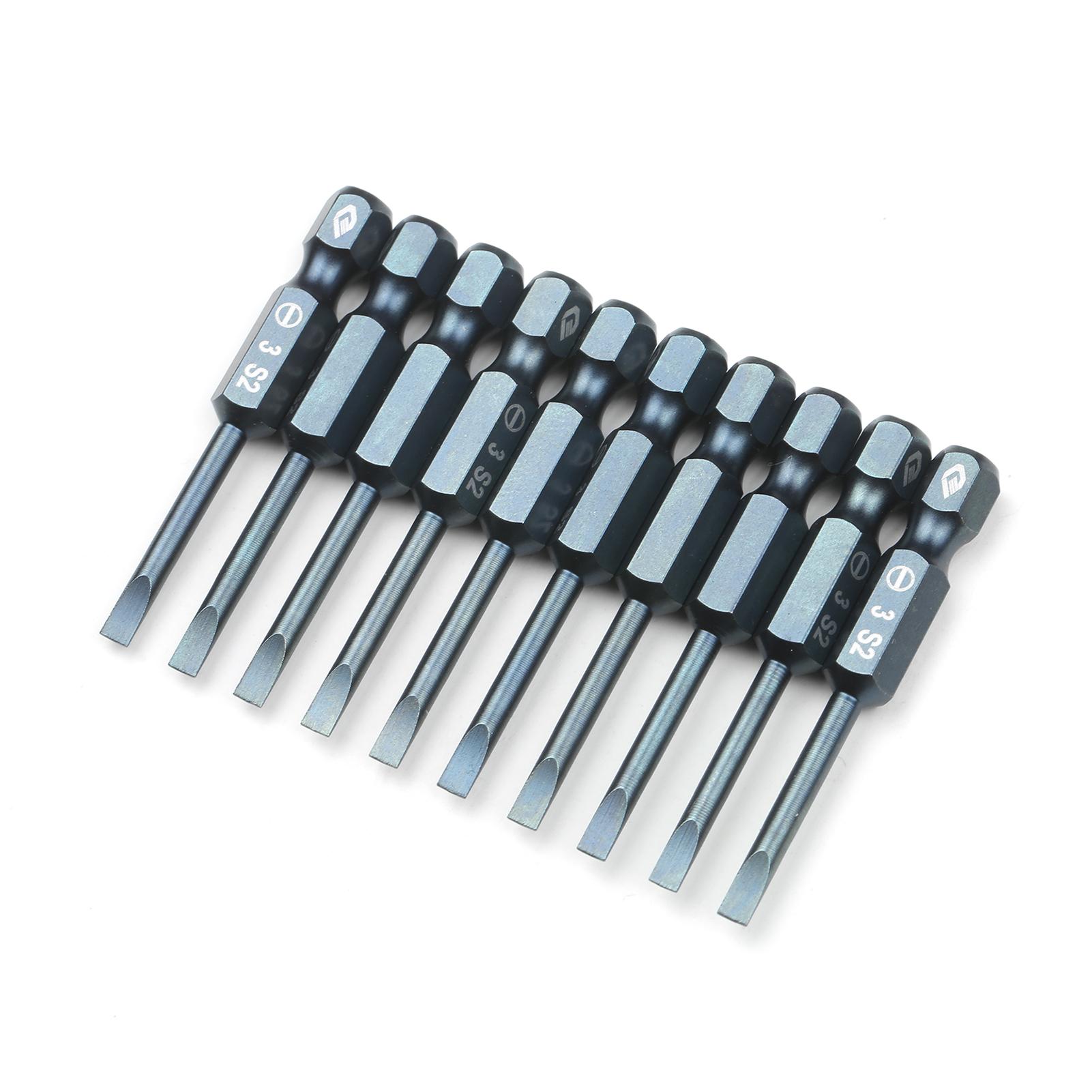 10-Piece Slotted Screwdriver Bit Set 1/4-inch Hex Shank S2 Steel Magnetic Screw Driver Bit Set for Power Screwdriver