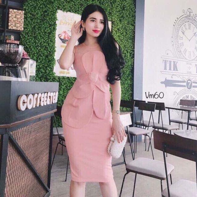 Đầm body kết hoa bự phối lưới sát nách Cao Cấp