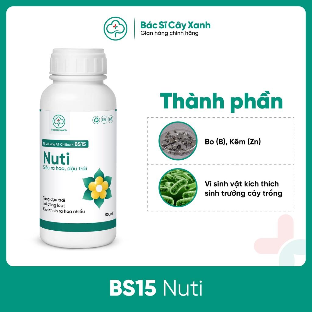 Phân bón vi lượng kích hoa nở đồng đều hàng loạt, đậu trái cao BS15 Nuti 500ml NSX Bacsicayxanh