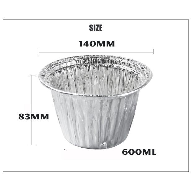 Sỉ 125 cái khay tô tròn giấy bạc đựng thực phẩm HM-B140S có nắp nhựa - 600ml tiện dụng