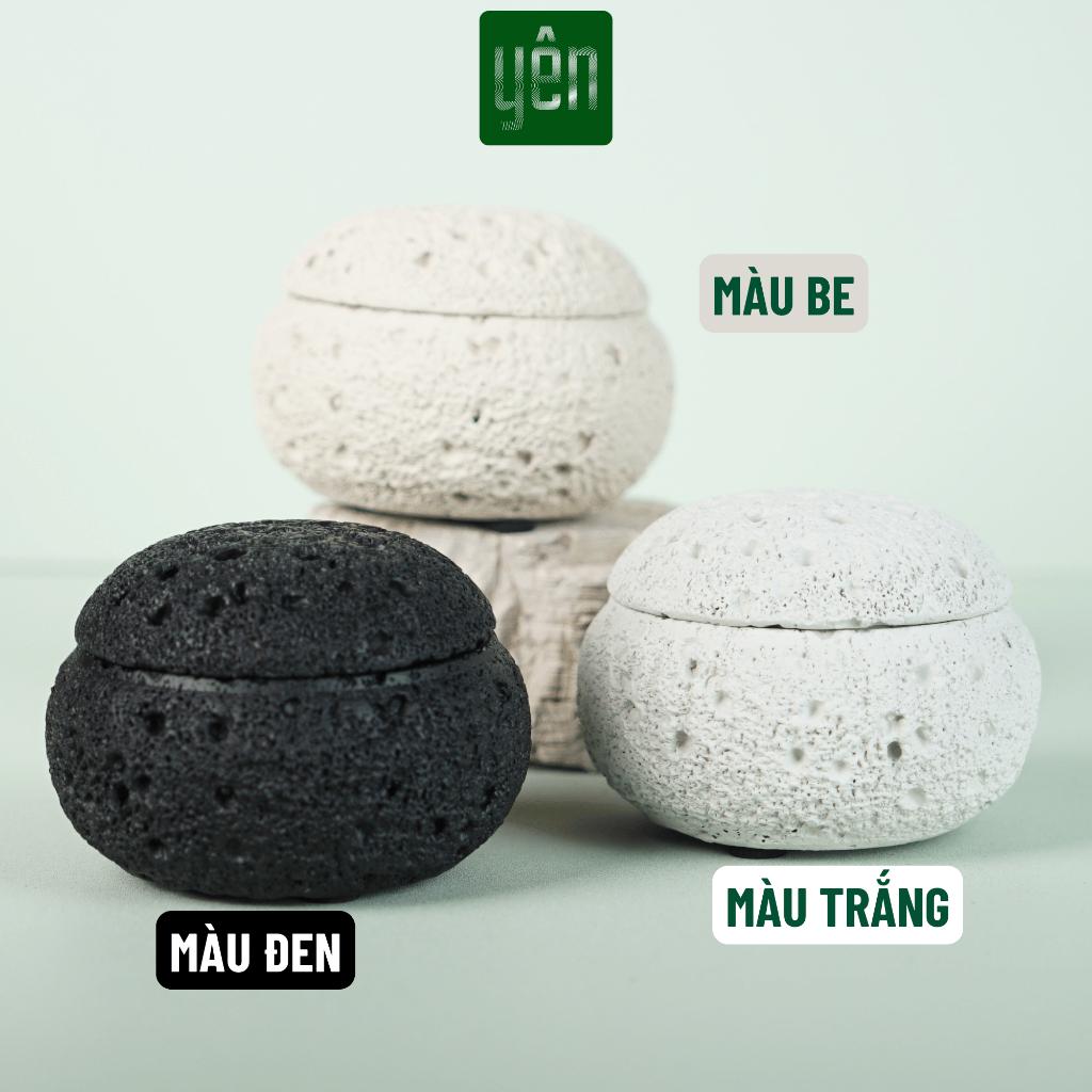 Lư Xông Nụ Yên Thảo Mộc Bằng Đá Đen Trắng Xám Tối Giản Trang Trí Nhà Xông Thơm Thiền Thư Giãn