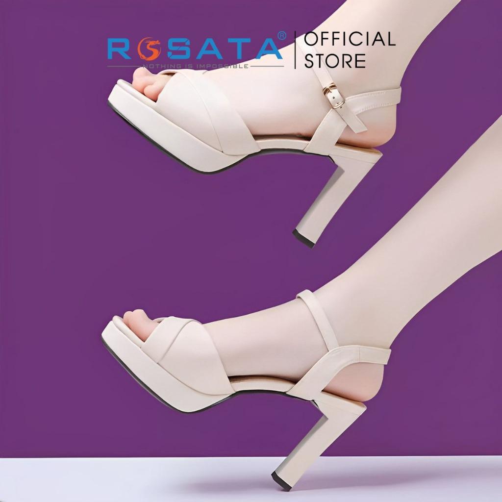 Giày sandal cao gót nữ đế dẹp 8 phân mũi tròn quai hậu cài khóa dây mảnh ROSATA RO598 ( Bảo Hành 12 Tháng ) - KEM