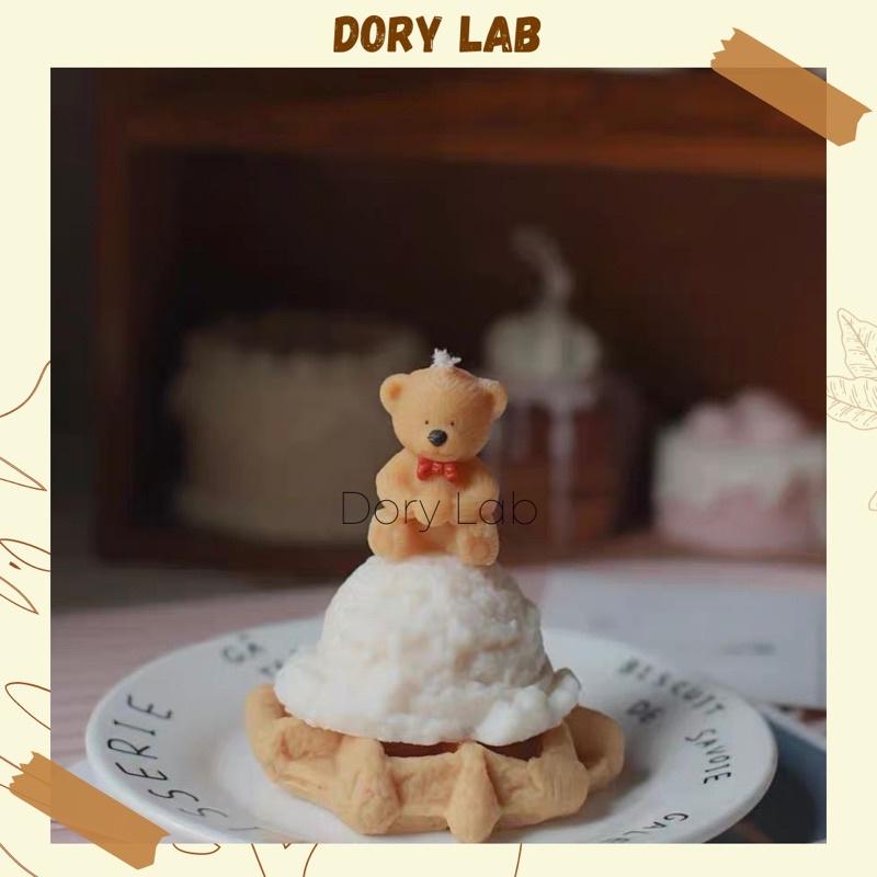 Nến Thơm Bánh Caro Tròn Viên Kem Gấu Cute, Phụ Kiện Decor - Quà Tặng