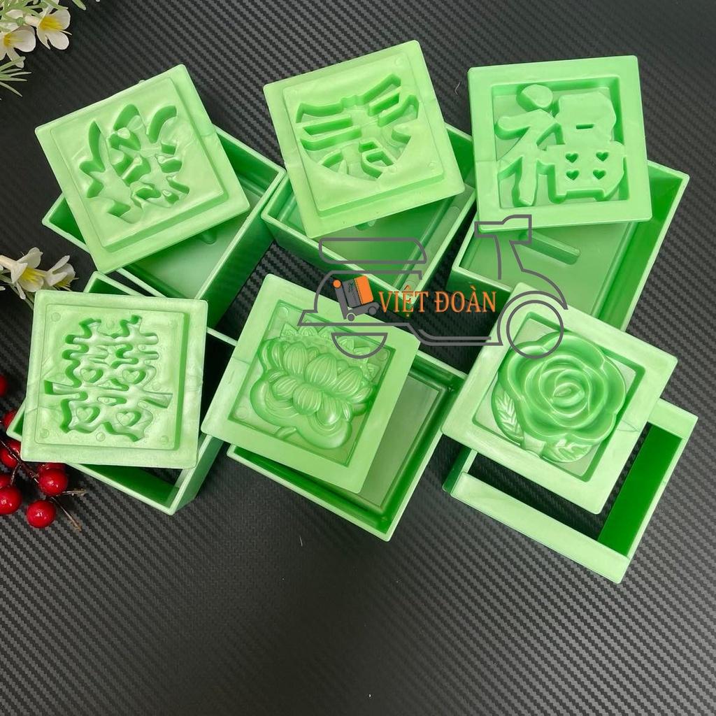 Khuôn Nhấn Xôi Hình VUÔNG 9cm hoạ tiết Hoa Hồng, Sen, Phước, Lộc, Thọ, Hỷ - 3D SIÊU SẮC NÉT . Bí quyết làm bánh SIÊU ĐẸP