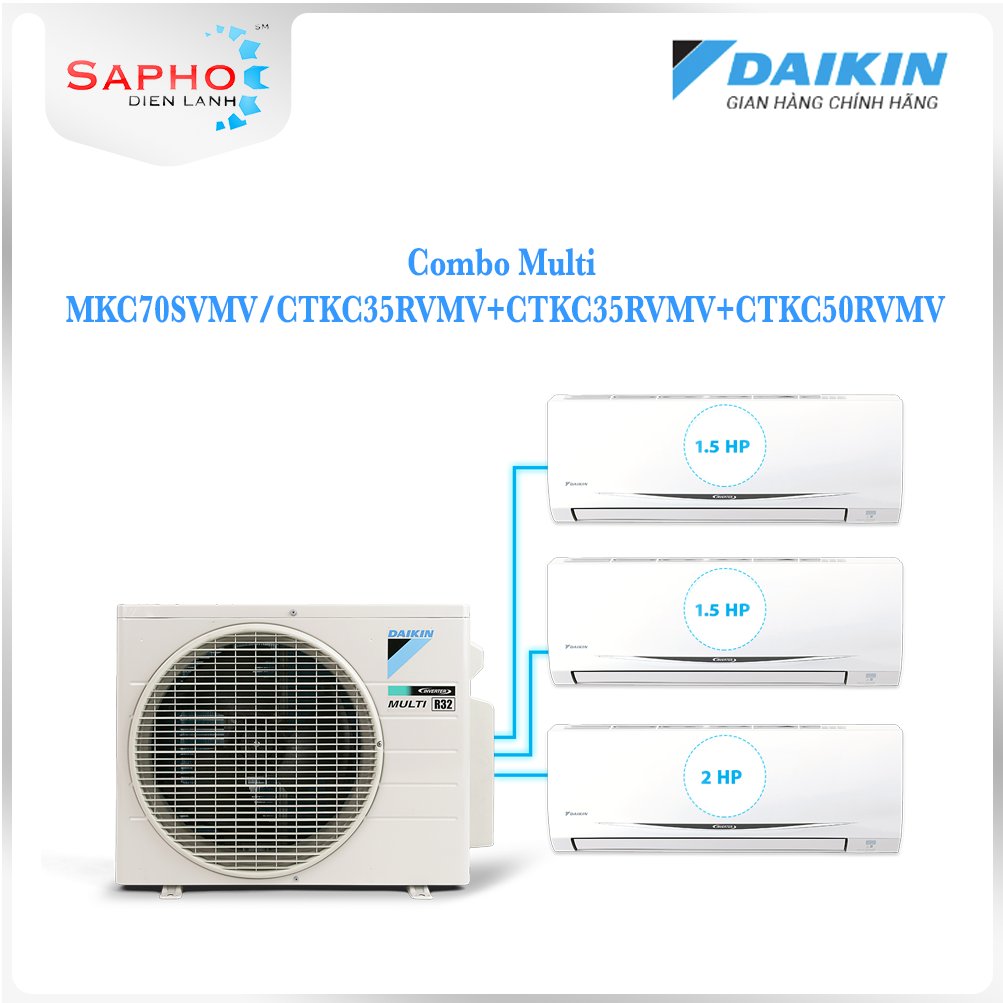 Hệ Thống Máy Lạnh Multi S Daikin Inverter Combo MKC70SVMV/CTKC35RVMV+CTKC35RVMV+CTKC50RVMV Gas R32 Treo Tường 1 Chiều Lạnh Hàng Chính Hãng - Chỉ giao tại HCM