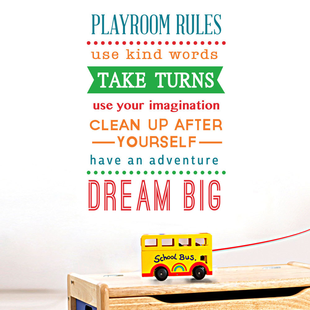 Decal Dán Tường Tiếng Anh Trang Trí Phòng Học " Playroom Rules" Trang Trí Nhà Cửa Sáng Tạo