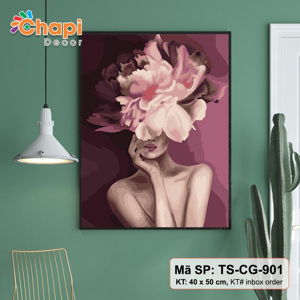 Tranh tô màu số hóa Chapi Cô Gái Nghệ Thuật Bắc Âu KT 40x50cm đã cằng khung, Có dầu bóng