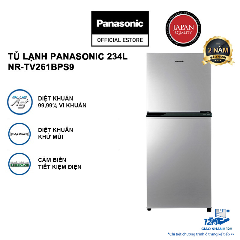 Tủ lạnh Panasonic Diệt Khuẩn 234L NR-TV261BPS9 - Vô Hiệu Hóa Vi Khuẩn Toàn Ngăn Mát 99,99% - Siêu tiết kiệm - Ngăn Đá Trên - Hàng chính hãng