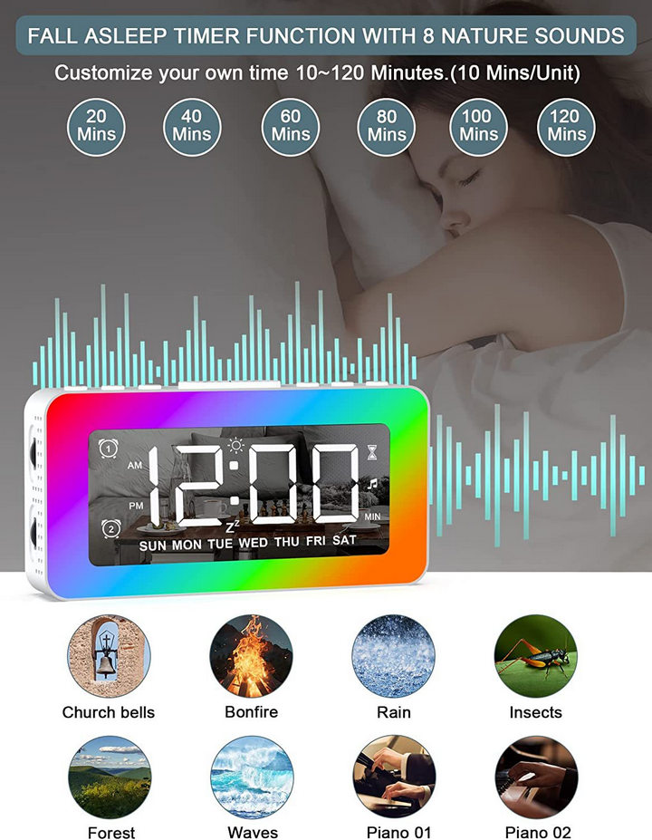 Đồng Hồ Báo Thức SZELAM MultiAlarm Clock Kiêm Đèn Ngủ 8 Chế Độ LED - Home and Garden