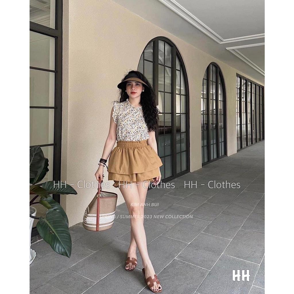 SET ĐI CHƠI, SET 2 MÓN ÁO HOA CỔ TRÒN TAY NGẮN BÈO PHỐI CHÂN VÁY 2 TẦNG CỰC XINH - hoa đen