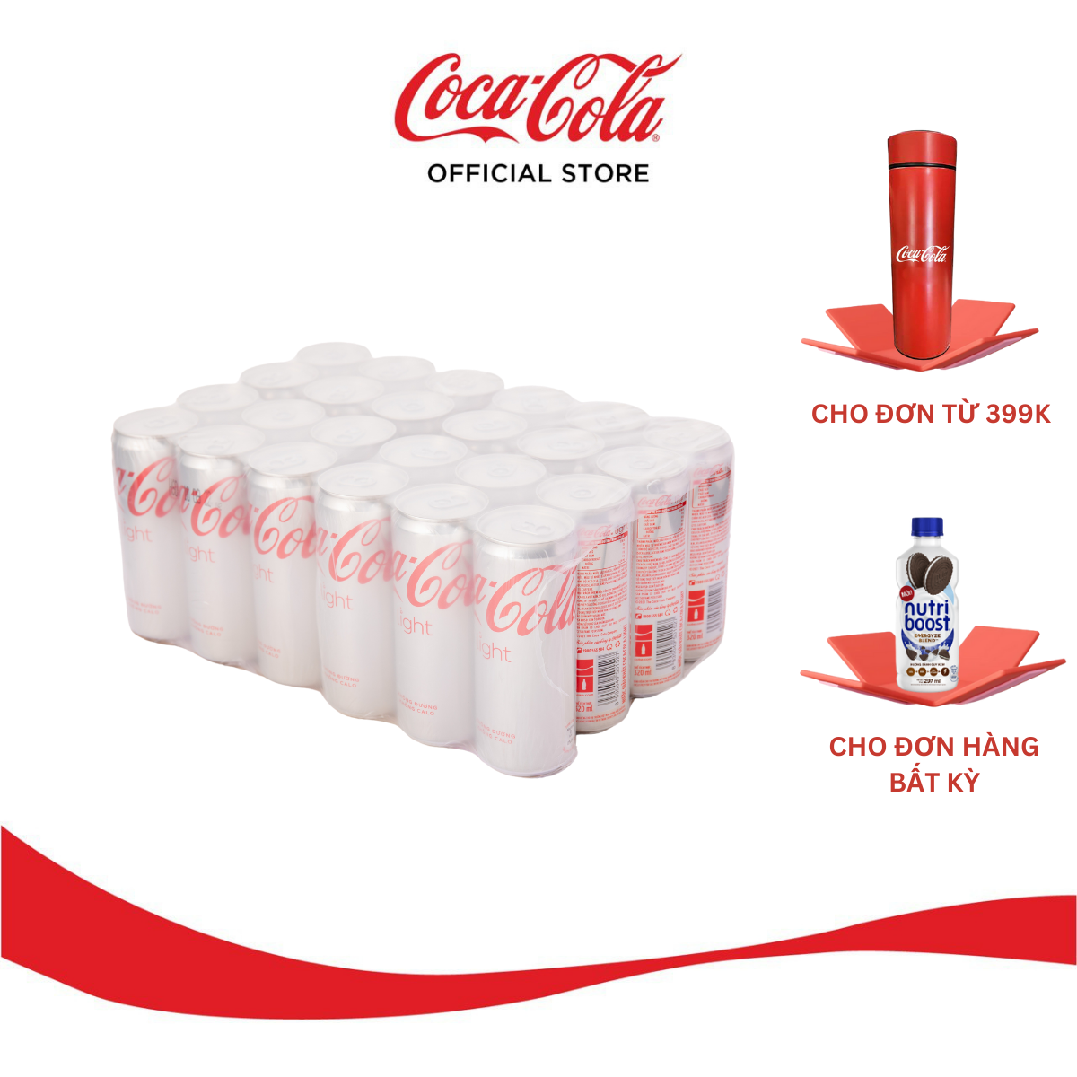 Lốc 24 Lon Nước Giải Khát Không Đường Coca-Cola Light Lon 320ml/Lon Sale 4.4 Coca-Cola Official Store