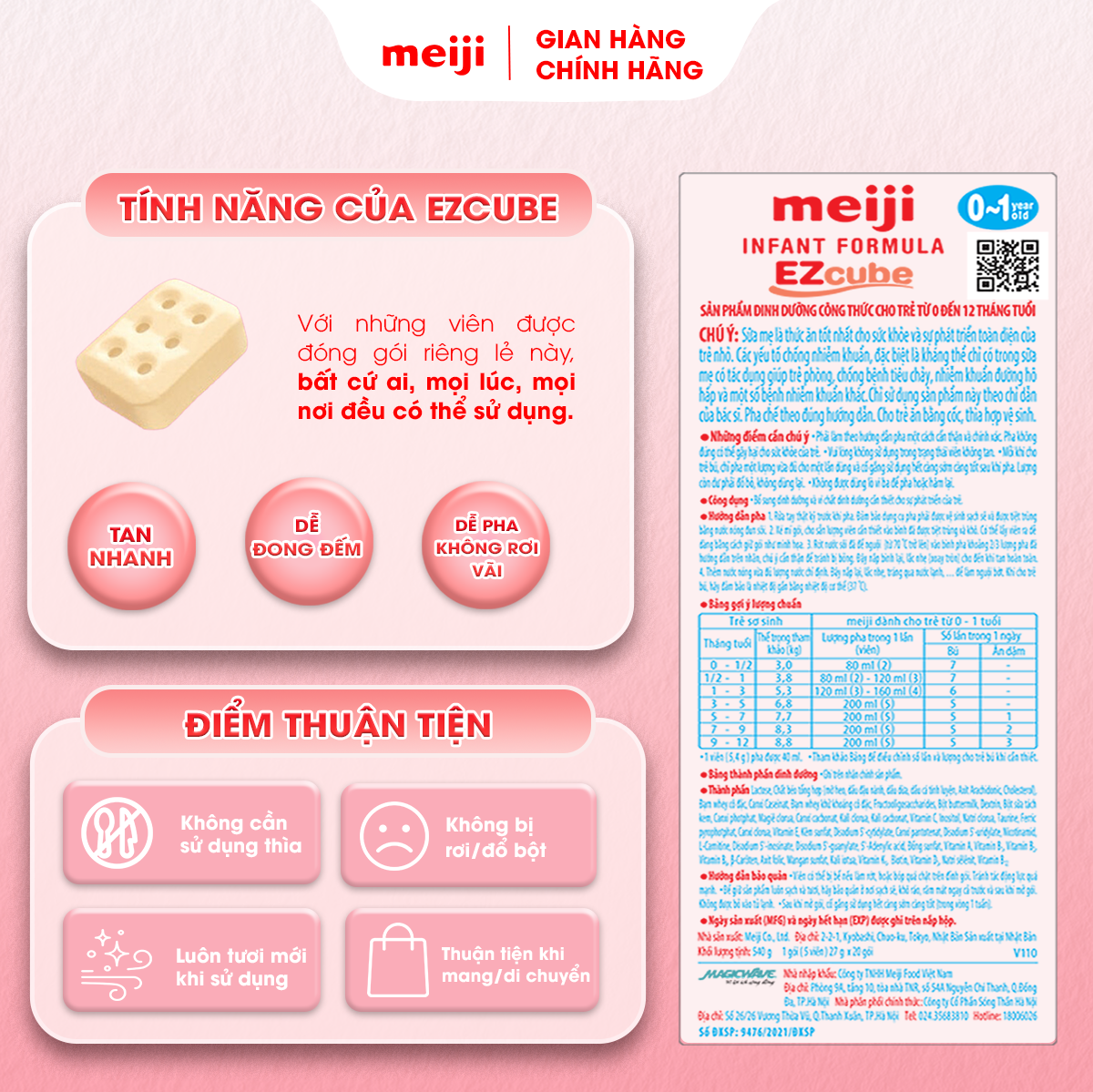 Combo Sản Phẩm Dinh Dưỡng Công Thức Meiji Infant Formula Ezcube (540g) &amp; Meiji Growing Up Formula Ezcube (560g)