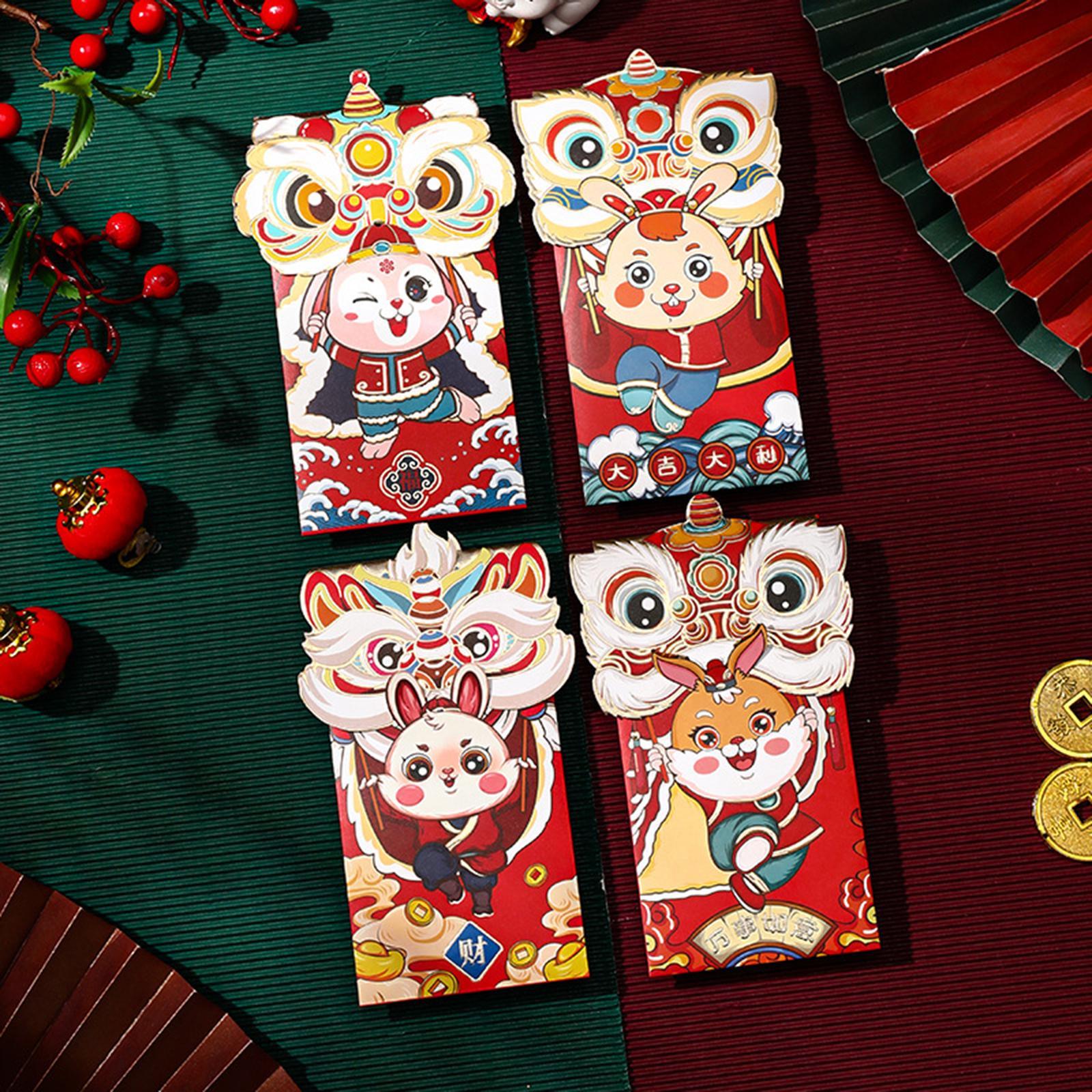 4Pcs Red Pockets Red Packet Chinese Red Envelopes for Party Wedding Birthday Gift
