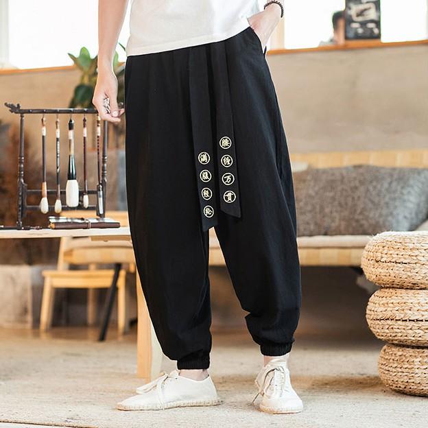 Quần Thô Đũi Nam Thêu Chữ