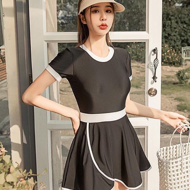 Bộ đồ bơi nữ liền mảnh dáng váy viền trắng thể thao tôn dáng siêu đẹp