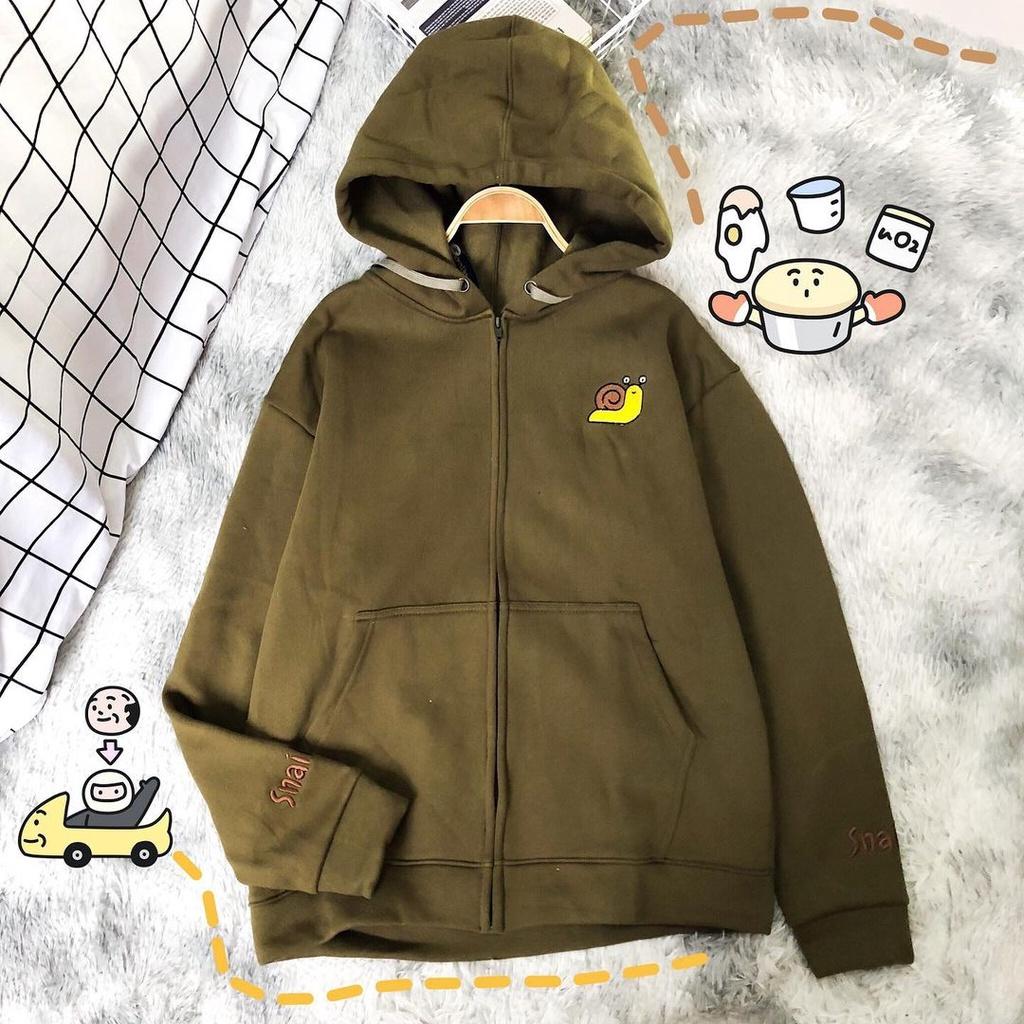 Áo Khoác nỉ lót bông MEANSTORE form rộng có mũ Unisex nam nữ oversize Ulzzang Streetwear Hàn Quốc - Snail