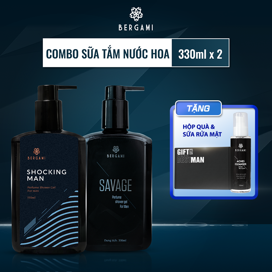 Combo 2 Sữa tắm nam Bergami hương nước hoa nam cao cấp mùi hương quyến rũ &amp; trầm ấm Bergami 330ml