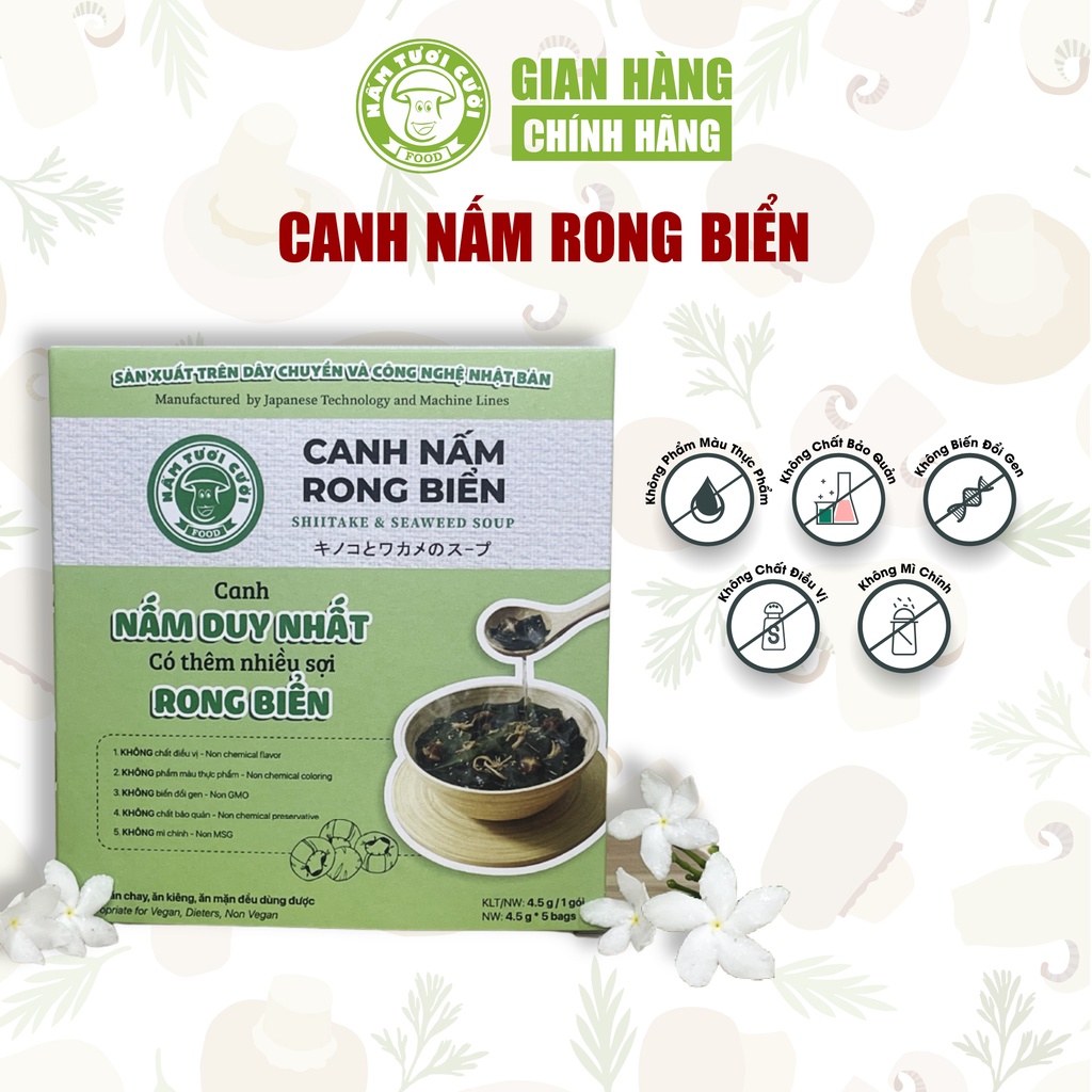 Canh Nấm Rong Biển Chay (4g x 5 gói) Nấm Tươi Cười, Pha với nước nóng 140ml, ngon hơn khi thêm chà bông nấm