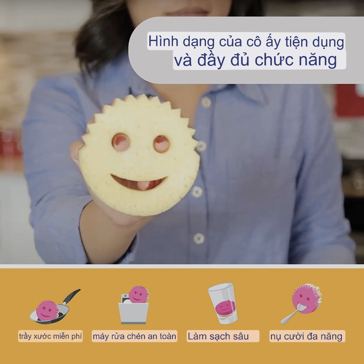 Miếng rửa chén Scrub Daddy SCRUB MOMMY màu hồng của Mỹ