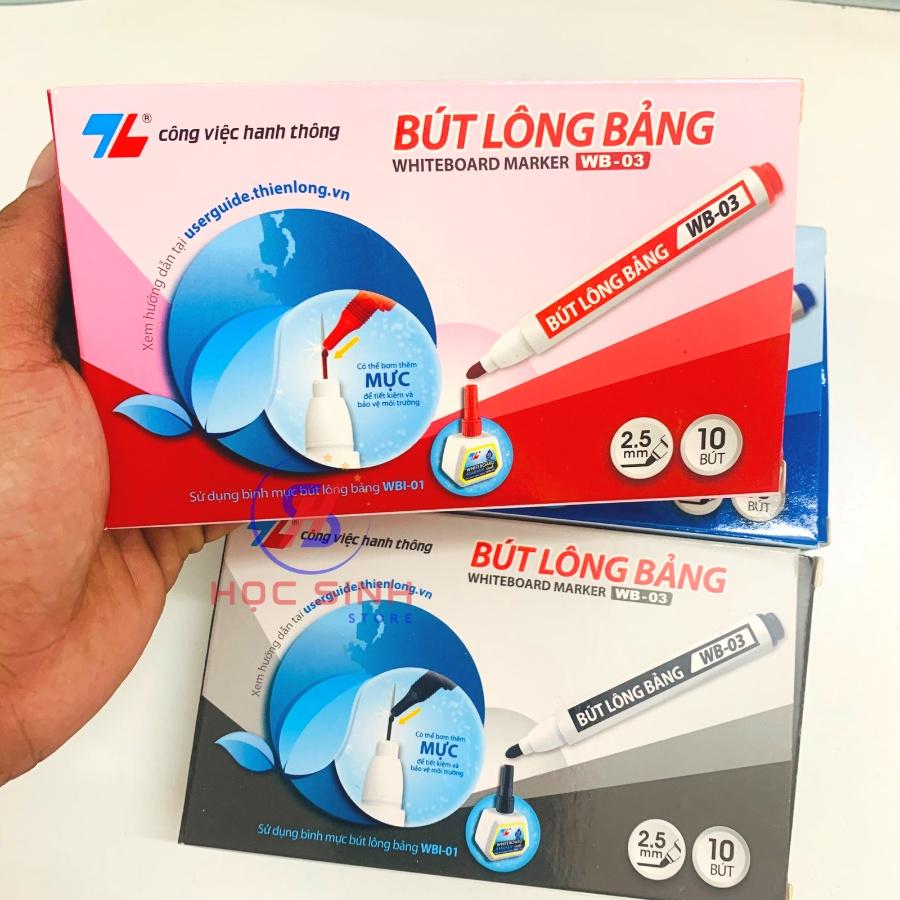 Hộp 10 Cây Bút Lông Bảng WB-03 Thiên Long ( Xanh, Đỏ Đen