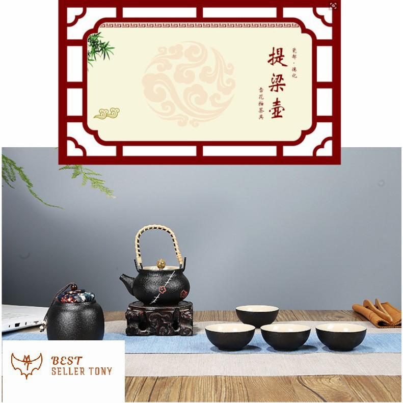 Hot - Ấm trà Nhật Bản hộp gỗ đen huyền bí tráng men cực đẹp 2019
