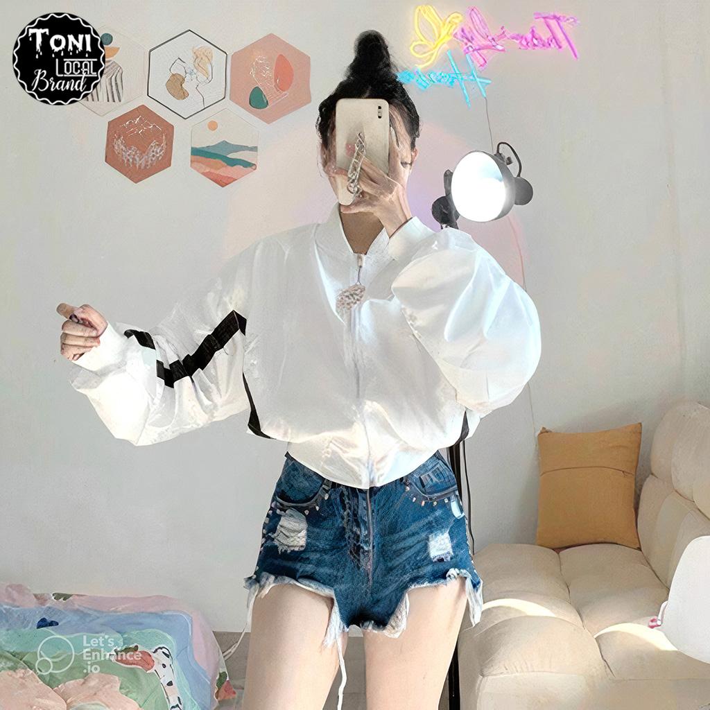 Áo Khoác Dù Form Dơi Croptop 2 lớp Unisex 1 Line tay thân