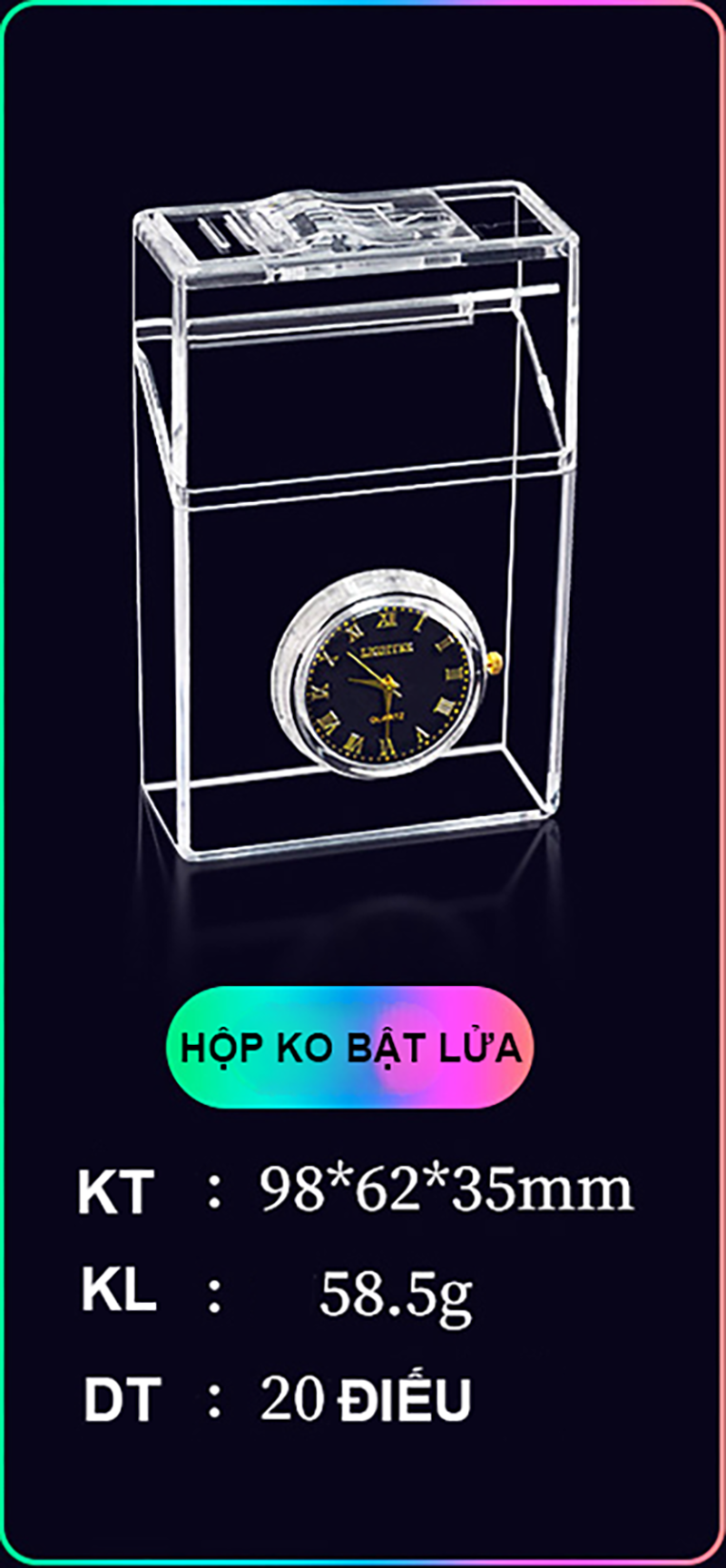 Hộp Đựng Thuốc 20 Điếu Có Đồng Hồ Trong Suốt