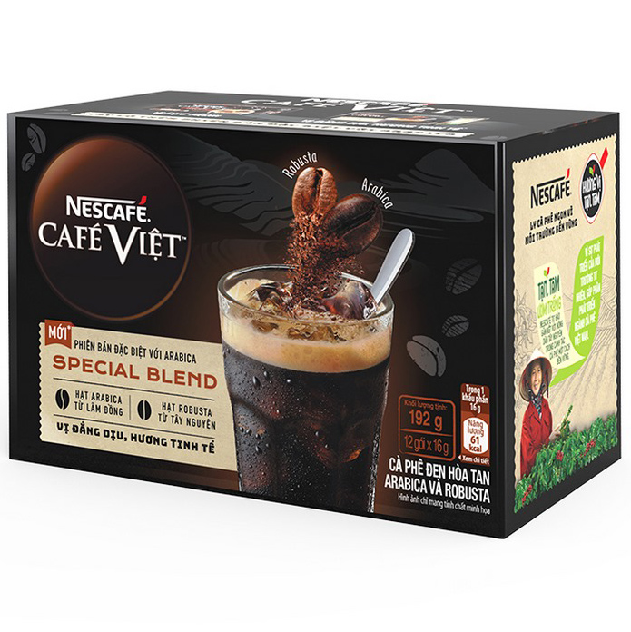 Hình ảnh Cà Phê Đen Hòa Tan Arabica Và Robusta Nescafé Café Việt Special Blend (Hộp 12 Gói x 16g)